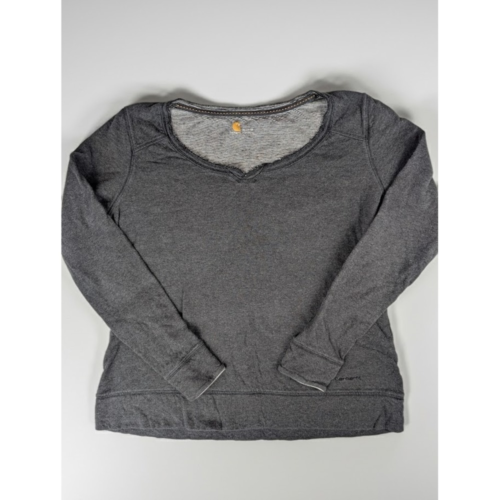 Carhartt Womens XL Gray Notched V-Neck Long Sleeve Sweatshirt Pullover Logo